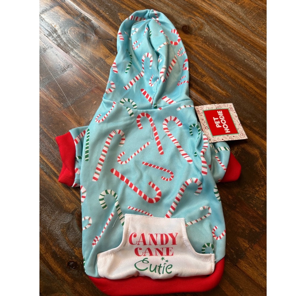 1616‎ Holdings Candy Cane Cutie Christmas Pet Hoodie Dog Fleece Hoodie Small NWT